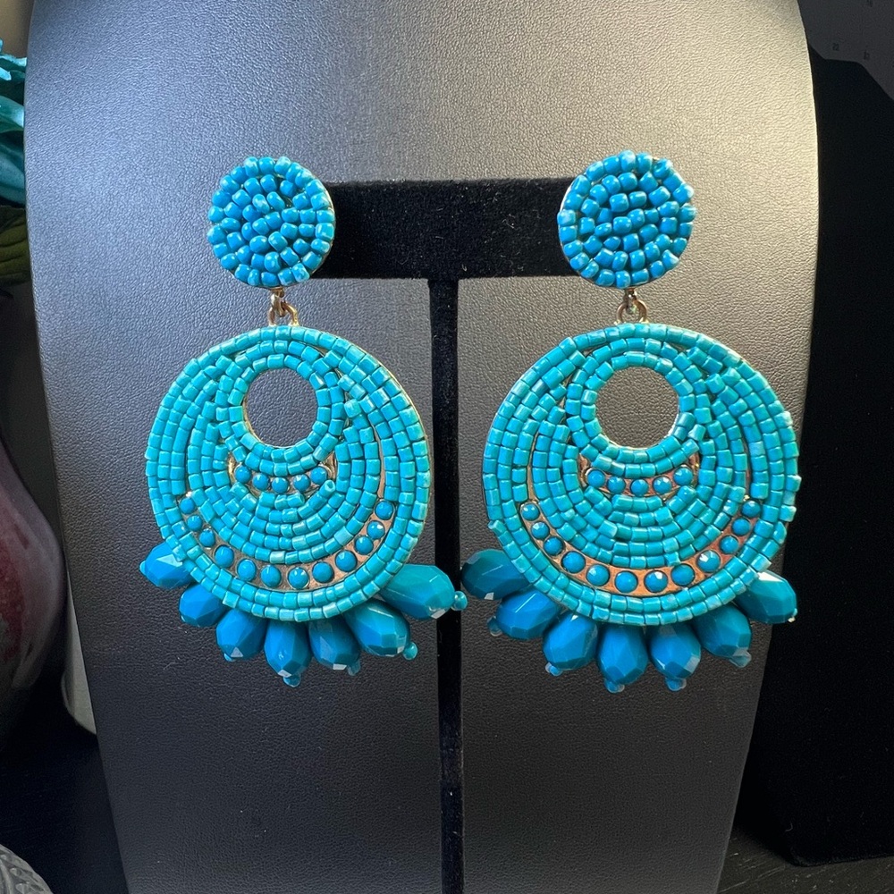Turquoise Beaded Statement Earrings - image 2